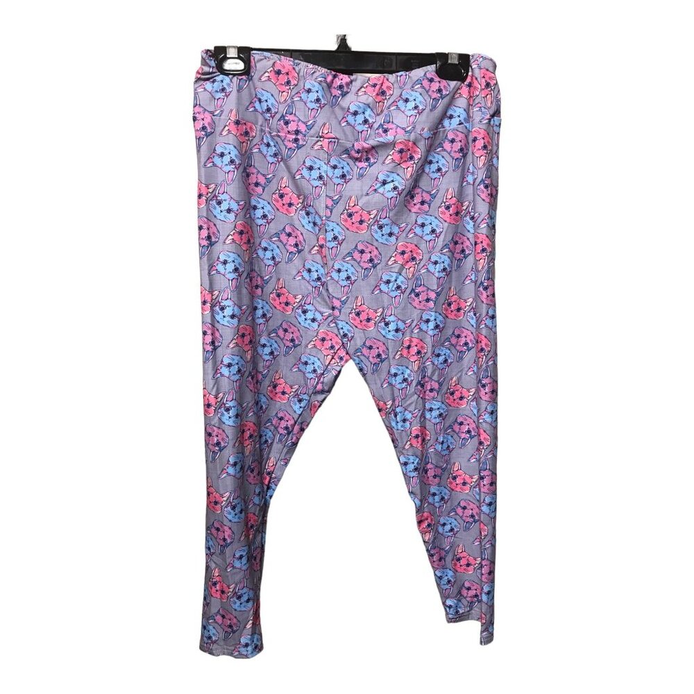 Wear Watt Gray with Pink Blue Cat Head Pattern‎ Capri Leggings